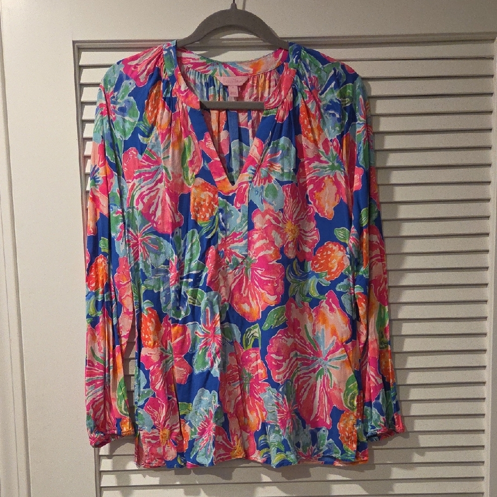 Lilly Pulitzer Colorful Floral Blouse - Blue, Pink, Orange